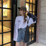 Casual Letter Print O-neck Stripe Tees Creativity Loose T-shirts-Tee-Arimonz-White and Black-M-Arimonz