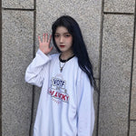 Casual Letter Print O-neck Stripe Tees Creativity Loose T-shirts-Tee-Arimonz-White with Print-M-Arimonz