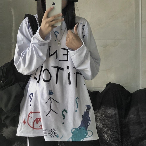 Casual Letter Print O-neck Stripe Tees Creativity Loose T-shirts-Tee-Arimonz-Arimonz