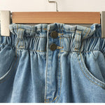 Casual Loose Roll Up Hem Elastic Waist Pocket High Waist Denim Shorts-Denim Shorts-Arimonz-Arimonz