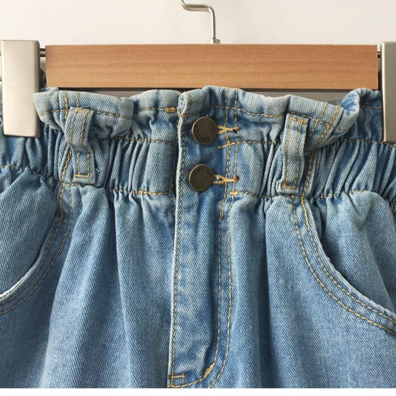 Casual Loose Roll Up Hem Elastic Waist Pocket High Waist Denim Shorts-Denim Shorts-Arimonz-Arimonz