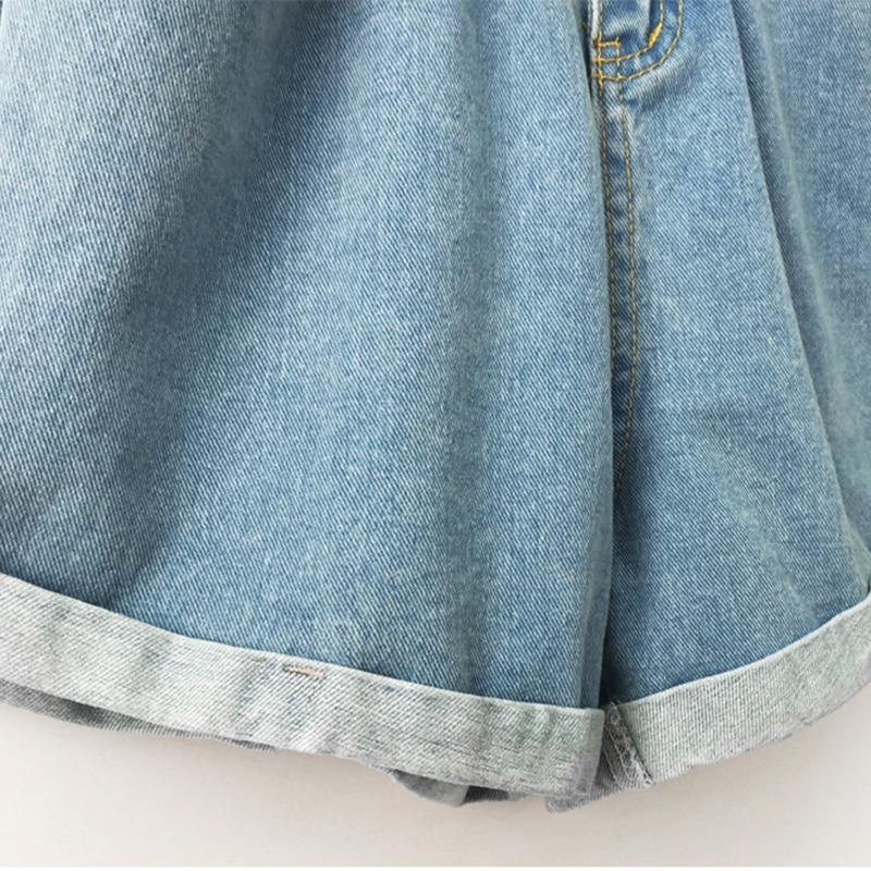 Casual Loose Roll Up Hem Elastic Waist Pocket High Waist Denim Shorts-Denim Shorts-Arimonz-Arimonz