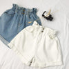 Casual Loose Roll Up Hem Elastic Waist Pocket High Waist Denim Shorts-Denim Shorts-Arimonz-White-S-Arimonz
