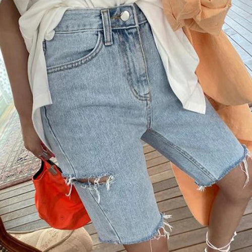 Casual Shorts for Women High Waist Ripped Button Up Denim Shorts-Denim Shorts-Arimonz-Arimonz