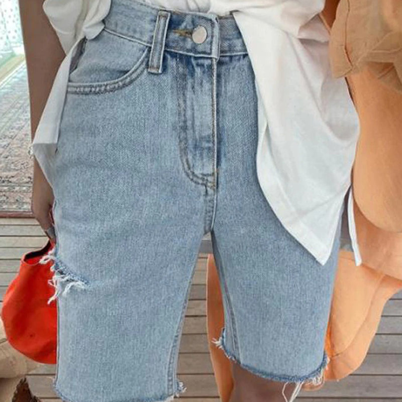 Casual Shorts for Women High Waist Ripped Button Up Denim Shorts-Denim Shorts-Arimonz-Arimonz