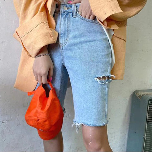 Casual Shorts for Women High Waist Ripped Button Up Denim Shorts-Denim Shorts-Arimonz-Arimonz