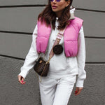 Casual Woman Short Puffer Vest Warm Double-Side Outwear-Bomber Coats-Arimonz-Arimonz