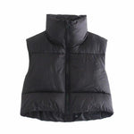 Casual Woman Short Puffer Vest Warm Double-Side Outwear-Bomber Coats-Arimonz-Black-S-Arimonz