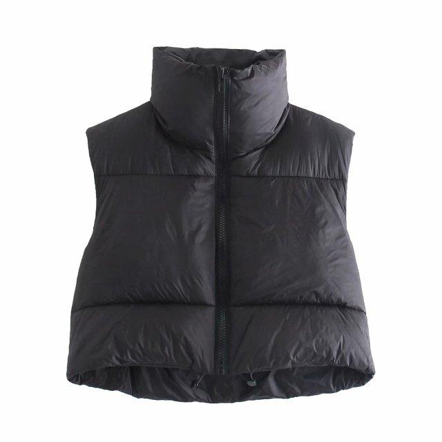 Casual Woman Short Puffer Vest Warm Double-Side Outwear-Bomber Coats-Arimonz-Black-S-Arimonz