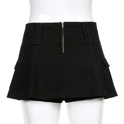 Casual Zipper Fly Short Denim Skirt Summer Low Waist Mini Jeans Skirt-Denim Skirts-Arimonz-Arimonz