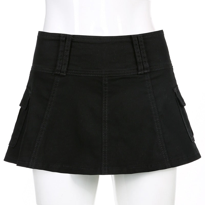 Casual Zipper Fly Short Denim Skirt Summer Low Waist Mini Jeans Skirt-Denim Skirts-Arimonz-Arimonz