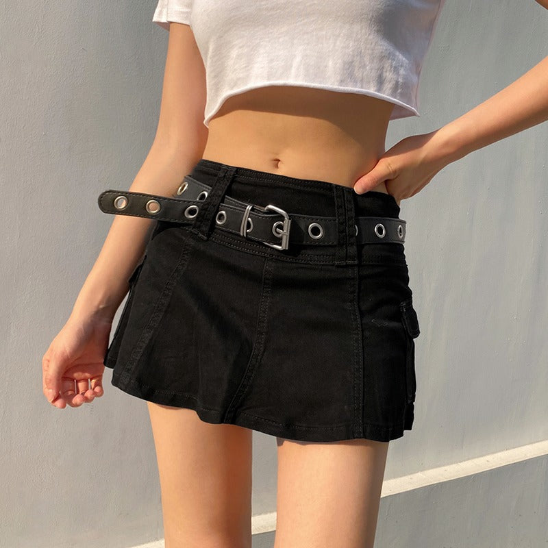 Casual Zipper Fly Short Denim Skirt Summer Low Waist Mini Jeans Skirt-Denim Skirts-Arimonz-Arimonz
