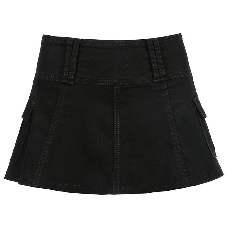 Casual Zipper Fly Short Denim Skirt Summer Low Waist Mini Jeans Skirt-Denim Skirts-Arimonz-Arimonz