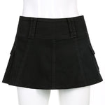 Casual Zipper Fly Short Denim Skirt Summer Low Waist Mini Jeans Skirt-Denim Skirts-Arimonz-black-S-Arimonz
