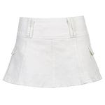 Casual Zipper Fly Short Denim Skirt Summer Low Waist Mini Jeans Skirt-Denim Skirts-Arimonz-white-S-Arimonz