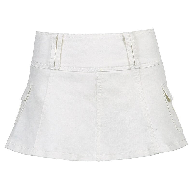 Casual Zipper Fly Short Denim Skirt Summer Low Waist Mini Jeans Skirt-Denim Skirts-Arimonz-white-S-Arimonz
