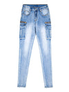 Women Summer Cargo Pants Female Zipper Pocket Stretch Slim Jeans