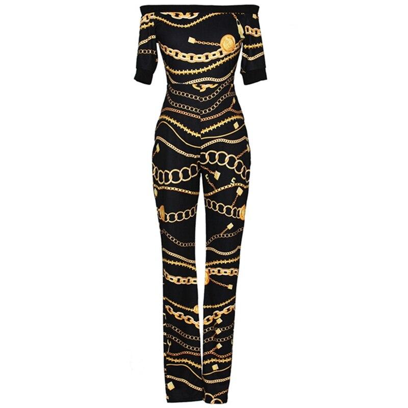 Chain Vintage Print High Waist Off Shoulder Jumpsuit Romper-Night Out Jumpsuits & Rompers-Arimonz-Arimonz