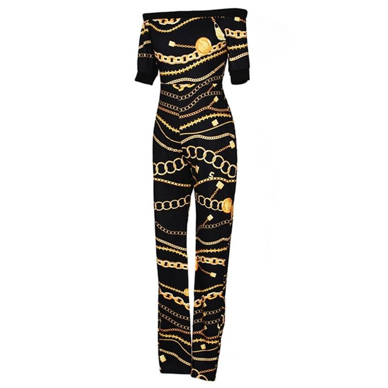 Chain Vintage Print High Waist Off Shoulder Jumpsuit Romper-Night Out Jumpsuits & Rompers-Arimonz-Arimonz