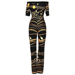 Chain Vintage Print High Waist Off Shoulder Jumpsuit Romper-Night Out Jumpsuits & Rompers-Arimonz-Arimonz