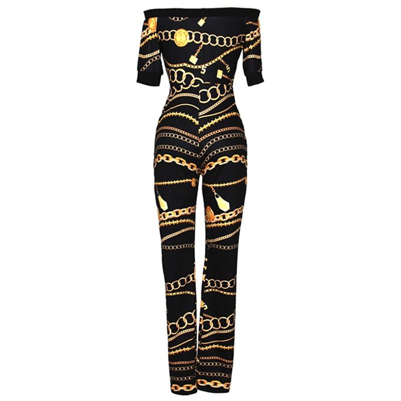 Chain Vintage Print High Waist Off Shoulder Jumpsuit Romper-Night Out Jumpsuits & Rompers-Arimonz-Arimonz
