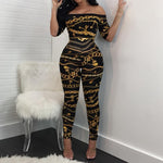 Chain Vintage Print High Waist Off Shoulder Jumpsuit Romper-Night Out Jumpsuits & Rompers-Arimonz-S-Arimonz