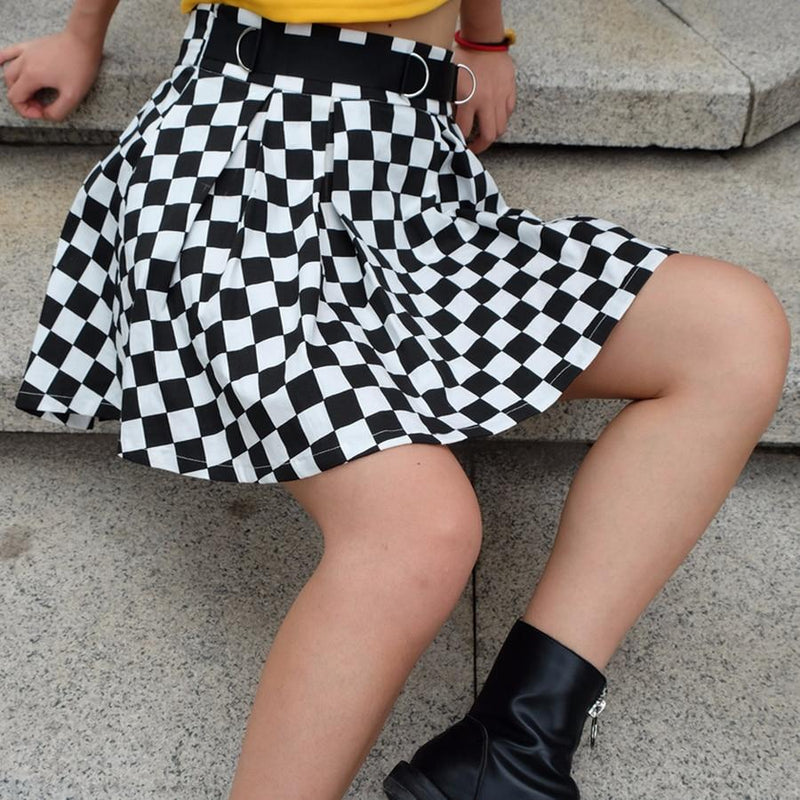 Checkered Pleated Skirt-Skirts-Arimonz-Arimonz