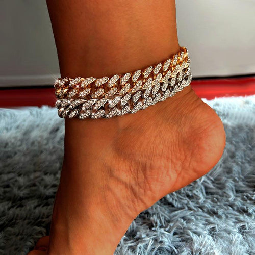 Chunky Metal Chain Anklet For Women Rhinestone Foot Bracelet Rock Jewelry-Anklets-Arimonz-Arimonz