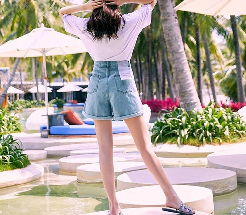 Classic High Waist Denim Short-Denim Shorts-Arimonz-Arimonz