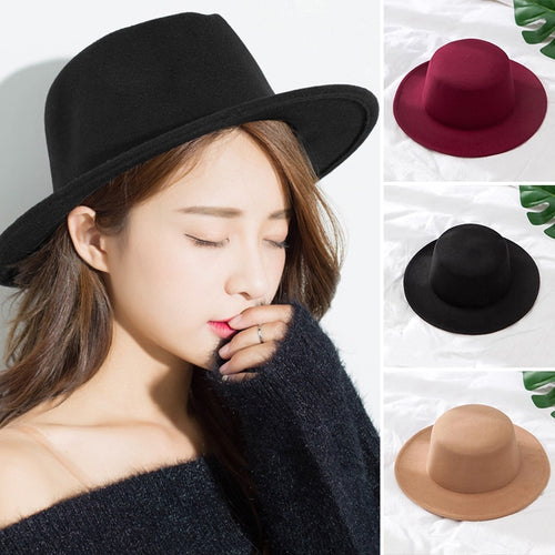 Classic Solid Color Felt Fedoras for Women Artificial Wool Blend-Winter Hats-Arimonz-Arimonz