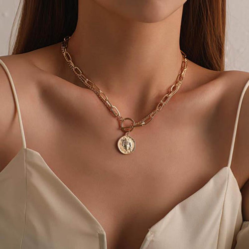 Coin Pendant Necklaces for Women Chain Layered Statement Necklace-Necklaces-Arimonz-Arimonz