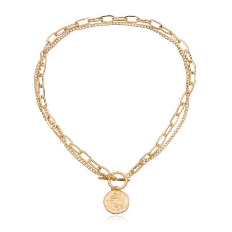 Coin Pendant Necklaces for Women Chain Layered Statement Necklace-Necklaces-Arimonz-Gold-Arimonz