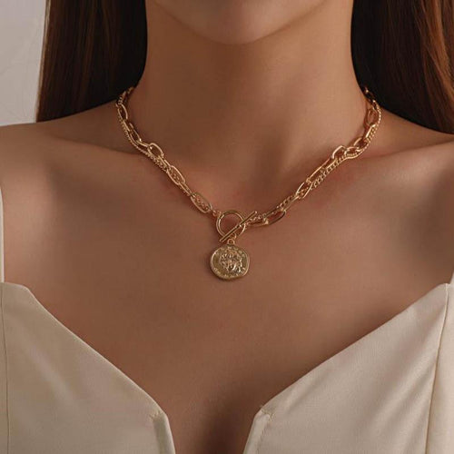 Coin Pendant Necklaces for Women Chain Layered Statement Necklace-Necklaces-Arimonz-Arimonz