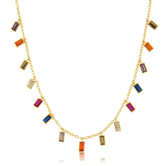 Colorful Charms Rainbow Chain Choker Necklace Women Fine Jewelry-Necklaces-Arimonz-Gold-Arimonz