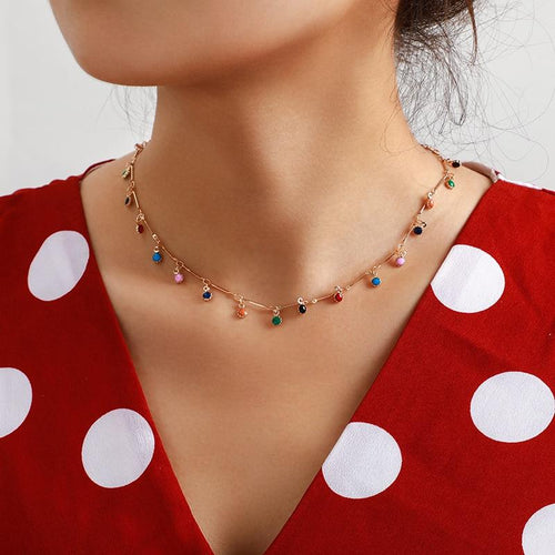 Colorful Circle Pendant Tassel Choker Necklace for Women Jewelry-Necklaces-Arimonz-Arimonz