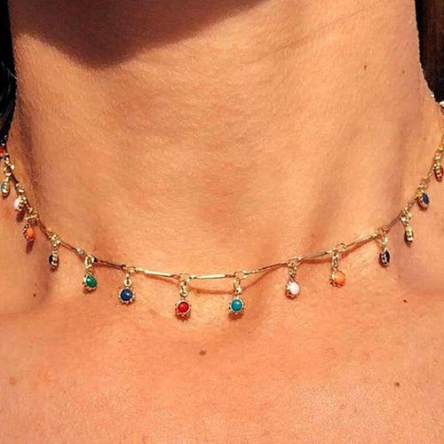 Colorful Circle Pendant Tassel Choker Necklace for Women Jewelry-Necklaces-Arimonz-Arimonz