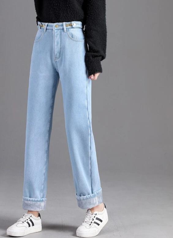Comfortable Velvet Inside High Waist Push Up Straight Jeans-Straight Jeans-Arimonz-Arimonz