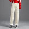 Comfortable Velvet Inside High Waist Push Up Straight Jeans-Straight Jeans-Arimonz-Beige-S-Arimonz