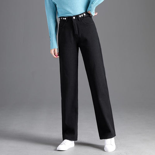 Comfortable Velvet Inside High Waist Push Up Straight Jeans-Straight Jeans-Arimonz-Black-S-Arimonz
