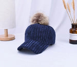 Corduroy Hair Ball Adjustable Hat-Hats-Arimonz-Arimonz