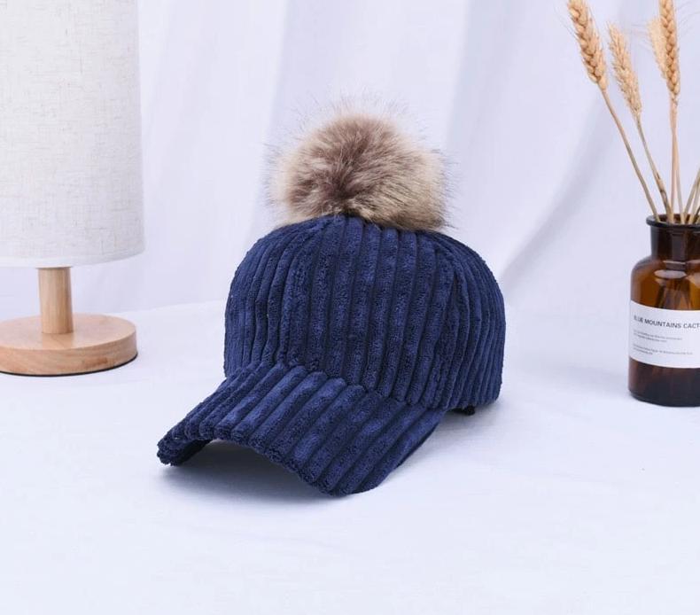 Corduroy Hair Ball Adjustable Hat-Hats-Arimonz-Arimonz