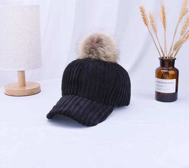 Corduroy Hair Ball Adjustable Hat-Hats-Arimonz-Black-Arimonz