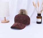 Corduroy Hair Ball Adjustable Hat-Hats-Arimonz-Brown-Arimonz