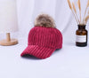 Corduroy Hair Ball Adjustable Hat-Hats-Arimonz-Burgundy-Arimonz