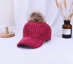 Corduroy Hair Ball Adjustable Hat-Hats-Arimonz-Burgundy-Arimonz