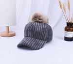 Corduroy Hair Ball Adjustable Hat-Hats-Arimonz-Dark grey-Arimonz