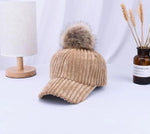 Corduroy Hair Ball Adjustable Hat-Hats-Arimonz-Khaki-Arimonz