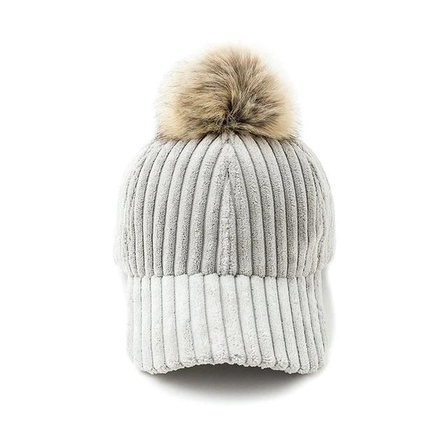 Corduroy Hair Ball Adjustable Hat-Hats-Arimonz-Light Gray-Arimonz