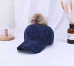 Corduroy Hair Ball Adjustable Hat-Hats-Arimonz-Navy Blue-Arimonz