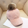 Corduroy Hair Ball Women Hat Cap Adjustable Baseball Caps Female Hat-Women's Caps-Arimonz-Arimonz